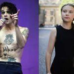 Matthew Healy du groupe anglais The 1975 et la militante suédoise Greta Thunberg © Andy Buchanan / Lionel BONAVENTURE / AFP