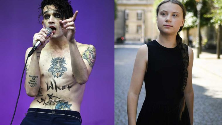 Matthew Healy du groupe anglais The 1975 et la militante suédoise Greta Thunberg © Andy Buchanan / Lionel BONAVENTURE / AFP